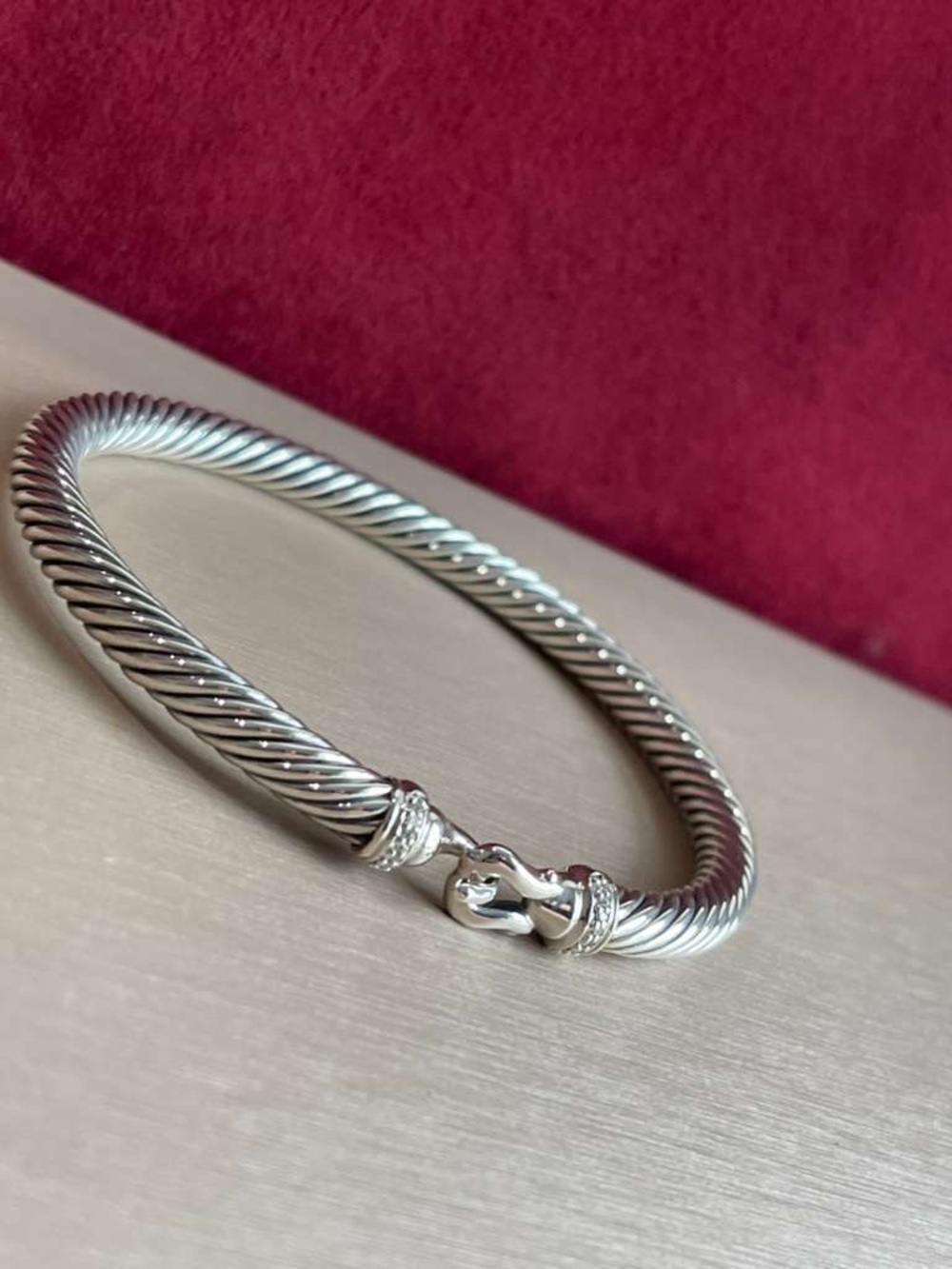 David Yurman 925 Sterling Silver 5mm diamond buckle Cable Bangle Bracelet small - Picture 4 of 10